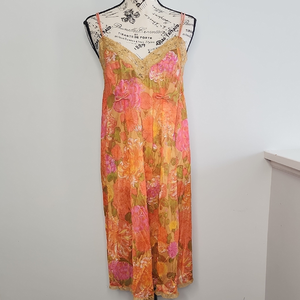 Vanity Fair Floral Chemise in Orange and Pink